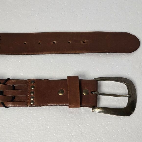 Braided Brown Leather with Black Intertwined Accent Belt Size 34 main image 4